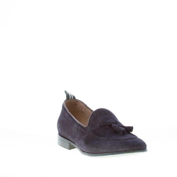 GREEN GEORGE uomo mocassino in camoscio BLU con nappine. Suola in cuoio - immagine 2