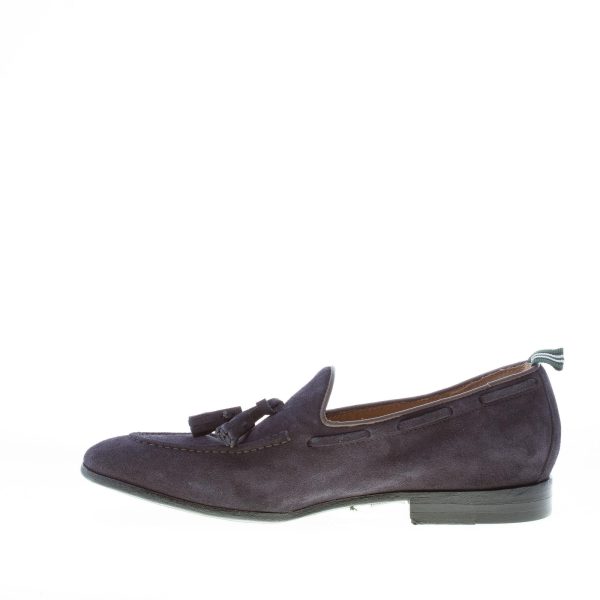 GREEN GEORGE uomo mocassino in camoscio BLU con nappine. Suola in cuoio - immagine 5