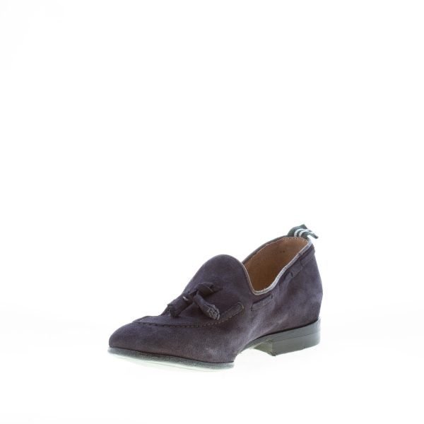 GREEN GEORGE uomo mocassino in camoscio BLU con nappine. Suola in cuoio - immagine 6