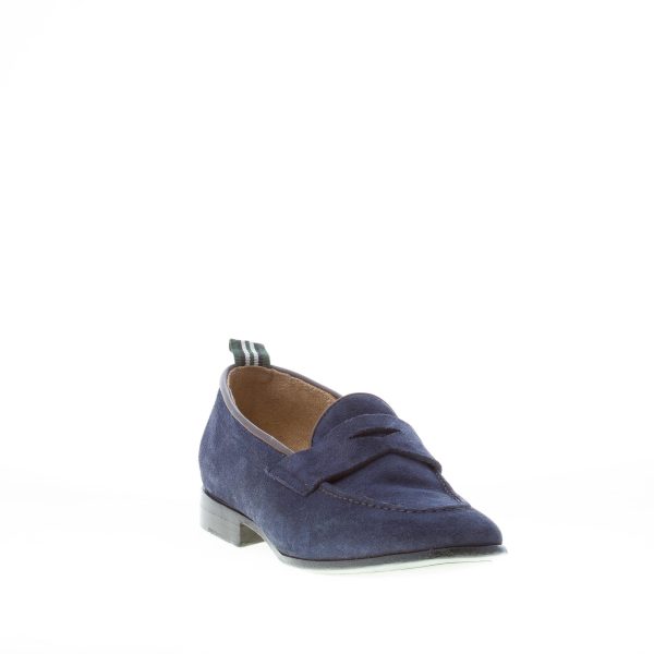 GREEN GEORGE uomo mocassino in camoscio BLU con mascherina. Suola in cuoio - immagine 2