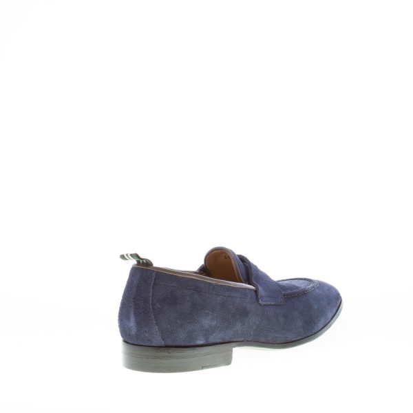 GREEN GEORGE uomo mocassino in camoscio BLU con mascherina. Suola in cuoio - immagine 3
