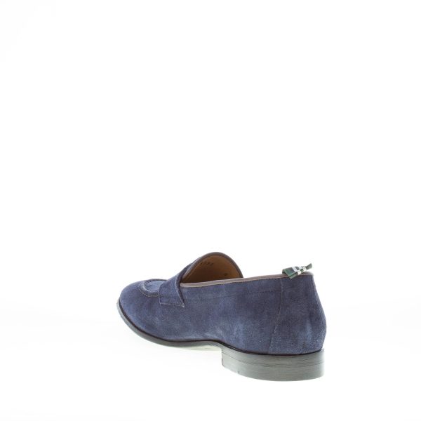 GREEN GEORGE uomo mocassino in camoscio BLU con mascherina. Suola in cuoio - immagine 4