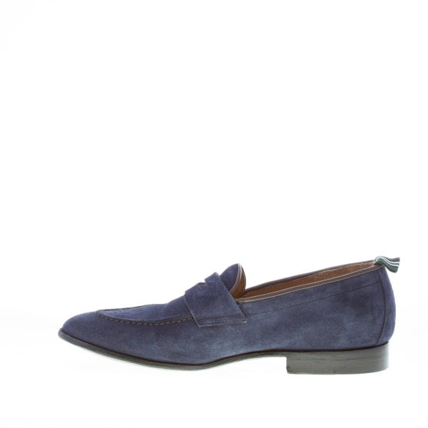GREEN GEORGE uomo mocassino in camoscio BLU con mascherina. Suola in cuoio - immagine 5