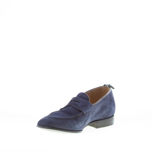 GREEN GEORGE uomo mocassino in camoscio BLU con mascherina. Suola in cuoio - immagine 6