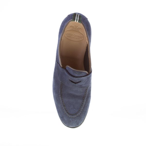GREEN GEORGE uomo mocassino in camoscio BLU con mascherina. Suola in cuoio - immagine 7