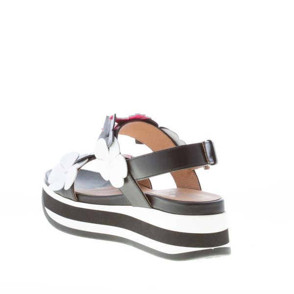 JANET SPORT donna sandalo in pelle NERO con applicazione di fiori colorati. Zeppa 5,5 cm - immagine 4