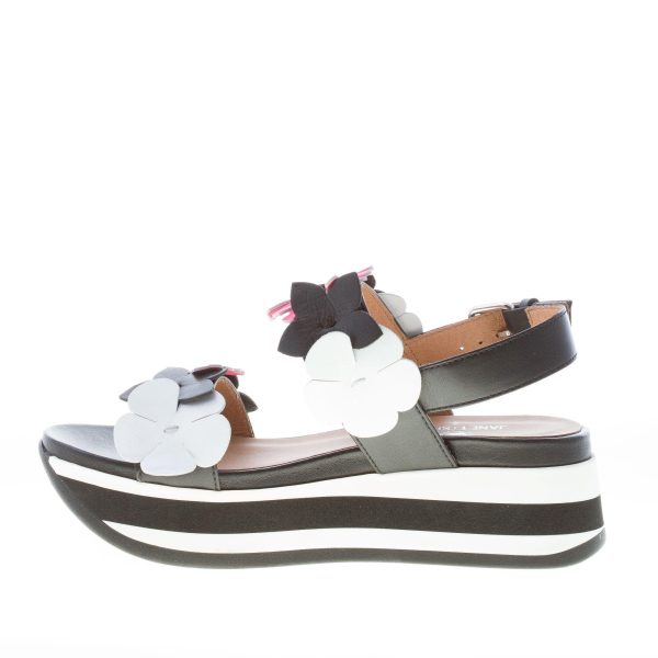 JANET SPORT donna sandalo in pelle NERO con applicazione di fiori colorati. Zeppa 5,5 cm - immagine 5