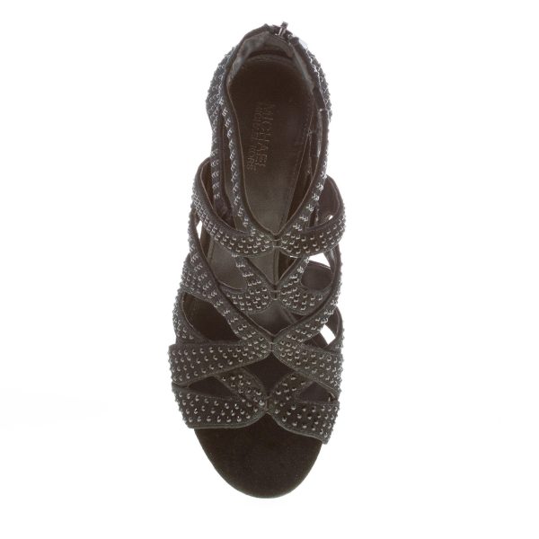 MICHAEL KORS donna sandalo Annalee a fasce incrociate in camoscio NERO con strass. Tacco 9,5 - immagine 7