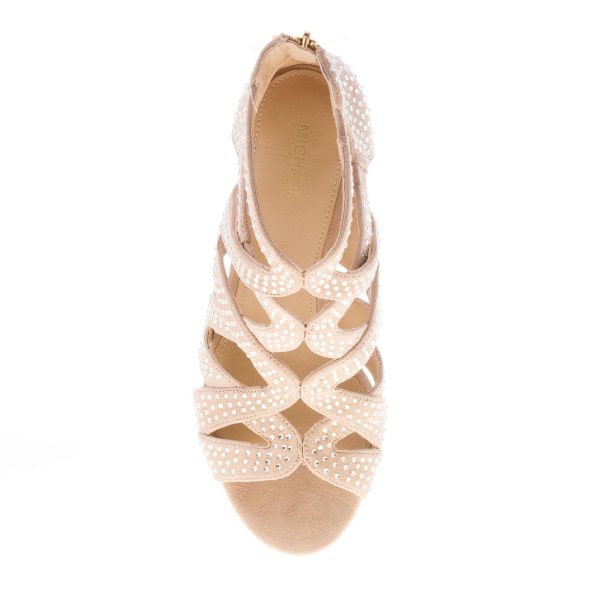 MICHAEL KORS donna sandalo Annalee a fasce incrociate in camoscio BEIGE con strass. Tacco 9,5 - immagine 7