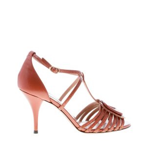 L'AUTRE CHOSE donna sandalo T strap chiuso dietro in pelle MARRONE. Tacco 9 cm