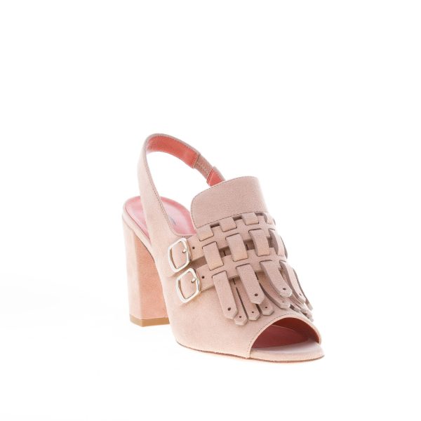 SANTONI donna sandalo in camoscio CIPRIA con maxi frangia e fibbie. Tacco 8 cm - immagine 2