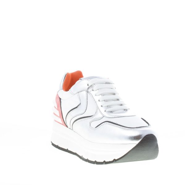 VOILE BLANCHE donna sneaker MAY POWER in pelle ARGENTO e nylon BIANCO con suola rialzata - immagine 2