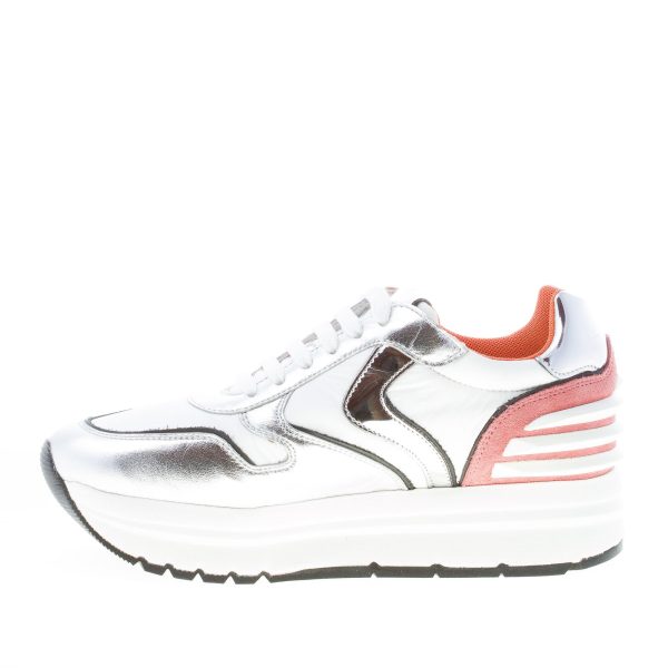 VOILE BLANCHE donna sneaker MAY POWER in pelle ARGENTO e nylon BIANCO con suola rialzata - immagine 5