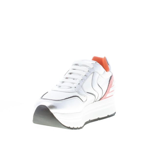 VOILE BLANCHE donna sneaker MAY POWER in pelle ARGENTO e nylon BIANCO con suola rialzata - immagine 6