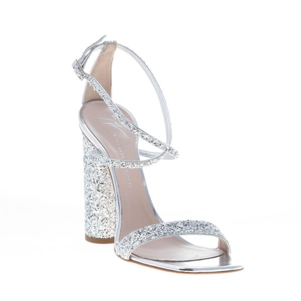 GIUSEPPE ZANOTTI DESIGN donna sandalo Vampiro in pelle glitterata ARGENTO. Tacco 11 cm - immagine 2