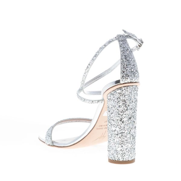 GIUSEPPE ZANOTTI DESIGN donna sandalo Vampiro in pelle glitterata ARGENTO. Tacco 11 cm - immagine 4