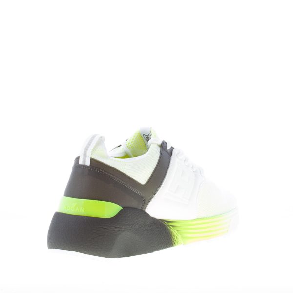 HOGAN uomo Active One sneaker in tessuto tecnico elasticizzato e pelle BIANCO NERO E GIALLO - immagine 3