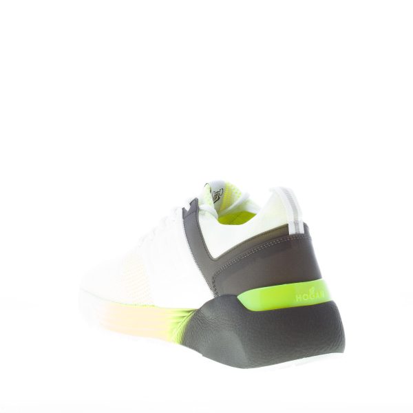 HOGAN uomo Active One sneaker in tessuto tecnico elasticizzato e pelle BIANCO NERO E GIALLO - immagine 4