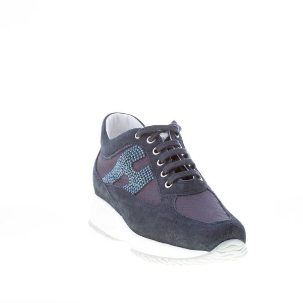 HOGAN donna Interactive in camoscio più tessuto BLU NOTTE con H di strass - immagine 2