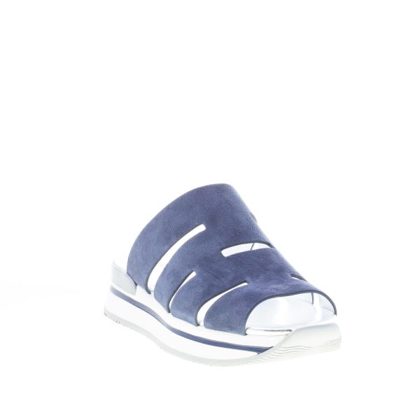 HOGAN donna H257 sandalo ciabatta con fascia in camoscio BLU ed intagli ad H. Zeppa di 3,5 cm - immagine 2