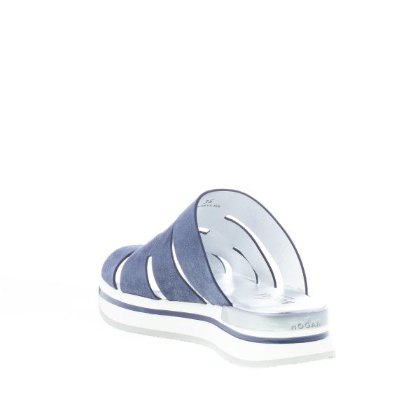 HOGAN donna H257 sandalo ciabatta con fascia in camoscio BLU ed intagli ad H. Zeppa di 3,5 cm - immagine 4