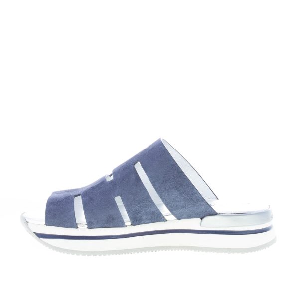 HOGAN donna H257 sandalo ciabatta con fascia in camoscio BLU ed intagli ad H. Zeppa di 3,5 cm - immagine 5