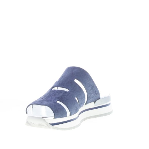 HOGAN donna H257 sandalo ciabatta con fascia in camoscio BLU ed intagli ad H. Zeppa di 3,5 cm - immagine 6