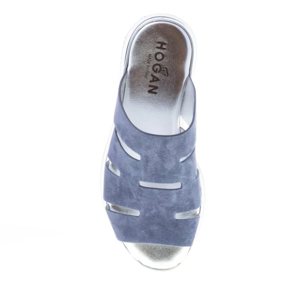 HOGAN donna H257 sandalo ciabatta con fascia in camoscio BLU ed intagli ad H. Zeppa di 3,5 cm - immagine 7