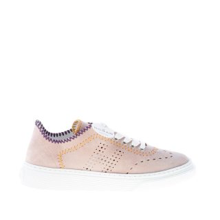 HOGAN donna H365 sneaker in camoscio ROSA CIPRIA con cuciture colorate