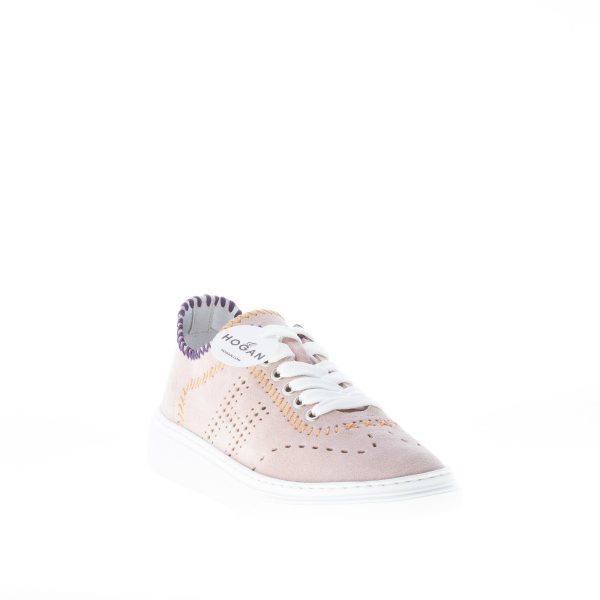 HOGAN donna H365 sneaker in camoscio ROSA CIPRIA con cuciture colorate - immagine 2