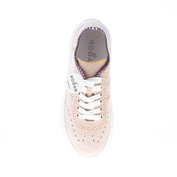 HOGAN donna H365 sneaker in camoscio ROSA CIPRIA con cuciture colorate - immagine 7