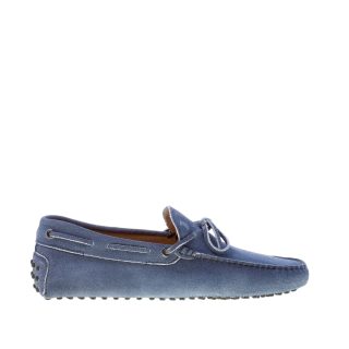 TOD'S uomo mocassino in camoscio BLU delavé con laccetto. Suola gommini