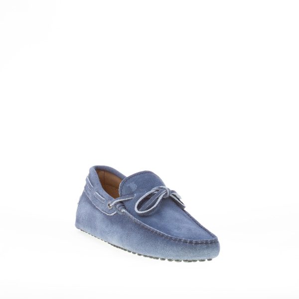 TOD'S uomo mocassino in camoscio BLU delavé con laccetto. Suola gommini - immagine 2