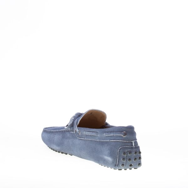 TOD'S uomo mocassino in camoscio BLU delavé con laccetto. Suola gommini - immagine 4