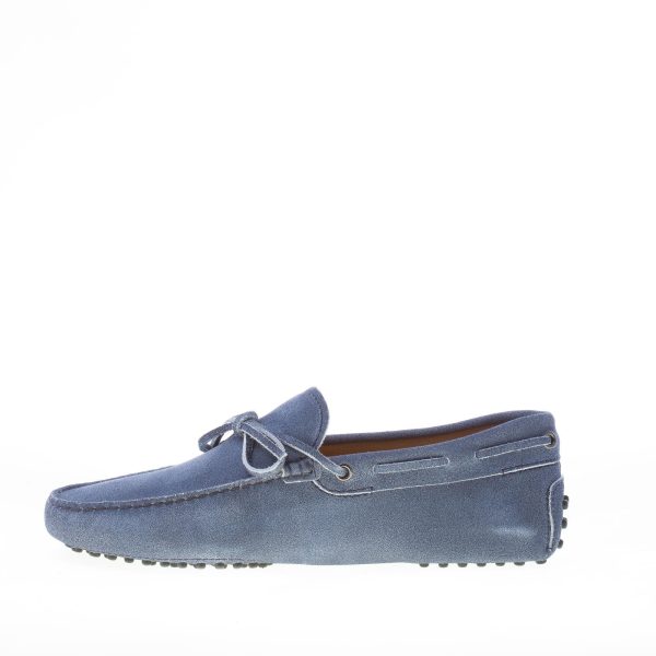 TOD'S uomo mocassino in camoscio BLU delavé con laccetto. Suola gommini - immagine 5