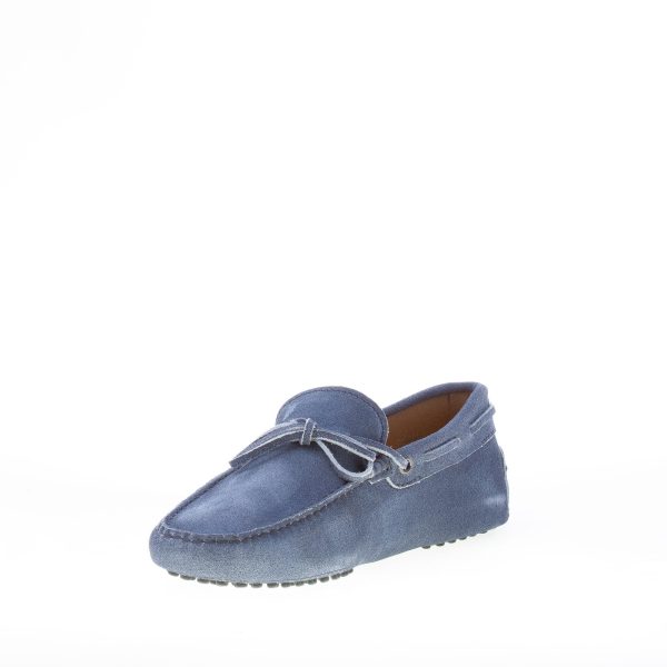 TOD'S uomo mocassino in camoscio BLU delavé con laccetto. Suola gommini - immagine 6