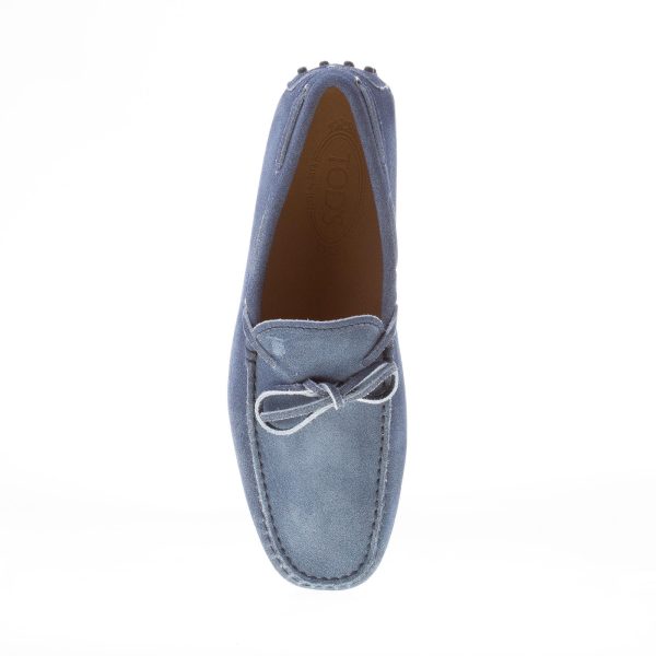 TOD'S uomo mocassino in camoscio BLU delavé con laccetto. Suola gommini - immagine 7