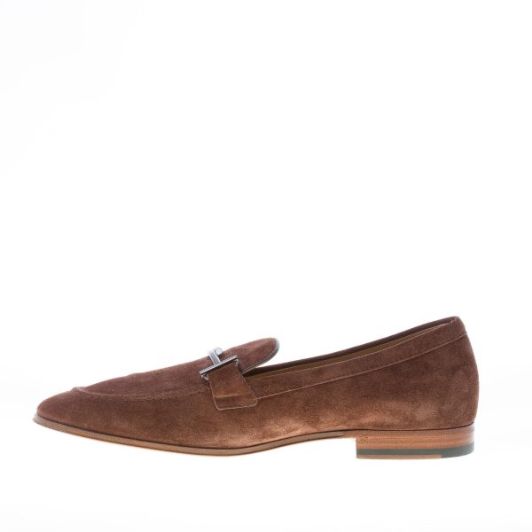 TOD'S uomo mocassino in camoscio TESTA DI MORO con morsetto Doppia T. Suola cuoio - immagine 5