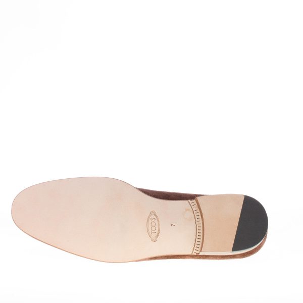 TOD'S uomo mocassino in camoscio TESTA DI MORO con morsetto Doppia T. Suola cuoio - immagine 8