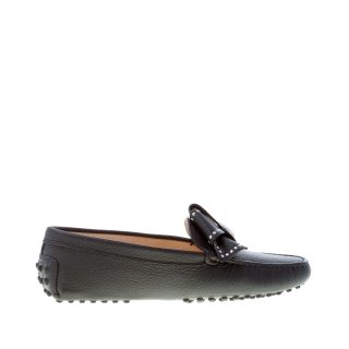 TOD'S donna mocassino gommini in pelle martellata NERO con fiocco e borchie