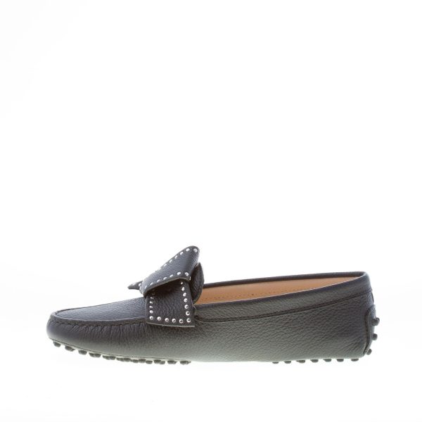 TOD'S donna mocassino gommini in pelle martellata NERO con fiocco e borchie - immagine 5