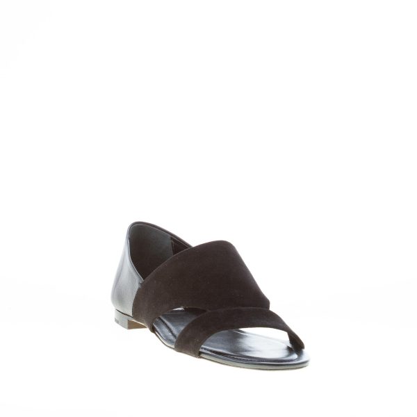 TOD'S donna sandalo piatto chiuso al tallone in camoscio e pelle NERO. Suola cuoio - immagine 2