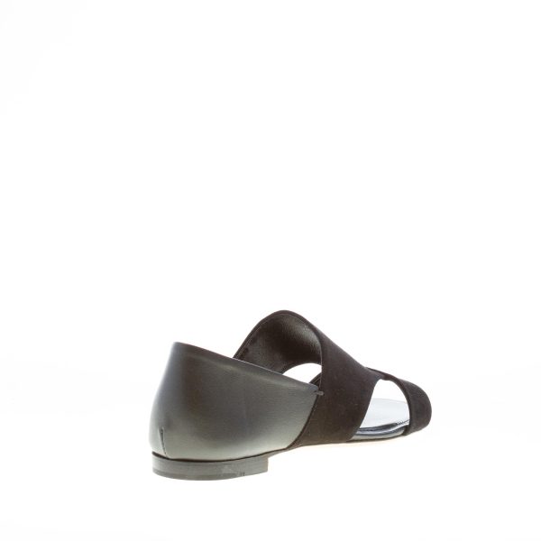 TOD'S donna sandalo piatto chiuso al tallone in camoscio e pelle NERO. Suola cuoio - immagine 3