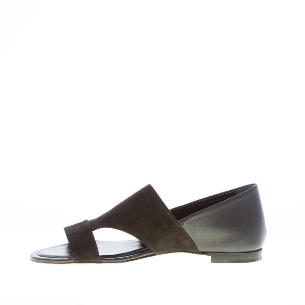 TOD'S donna sandalo piatto chiuso al tallone in camoscio e pelle NERO. Suola cuoio - immagine 5