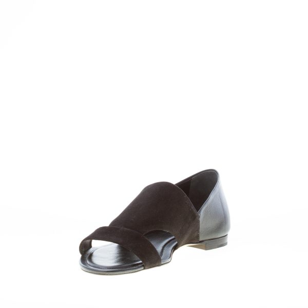 TOD'S donna sandalo piatto chiuso al tallone in camoscio e pelle NERO. Suola cuoio - immagine 6