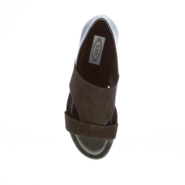 TOD'S donna sandalo piatto chiuso al tallone in camoscio e pelle NERO. Suola cuoio - immagine 7