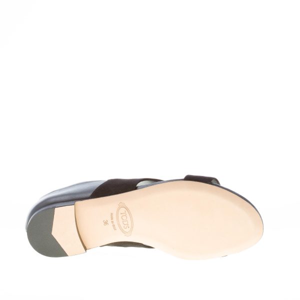 TOD'S donna sandalo piatto chiuso al tallone in camoscio e pelle NERO. Suola cuoio - immagine 8