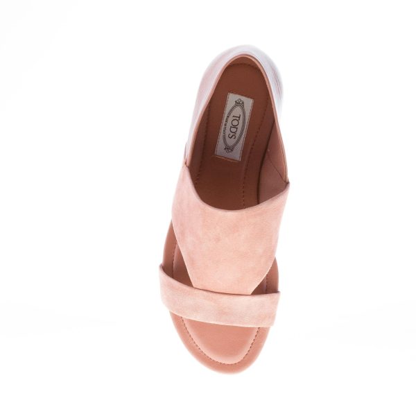 TOD'S donna sandalo piatto chiuso al tallone in camoscio e pelle ROSA. Suola cuoio - immagine 6