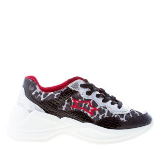 ISHIKAWA donna sneaker TOKYO 1741 in pelle stampa rettile NERO e argento più animalier