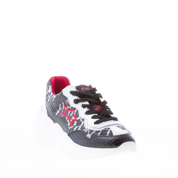 ISHIKAWA donna sneaker TOKYO 1741 in pelle stampa rettile NERO e argento più animalier - immagine 2